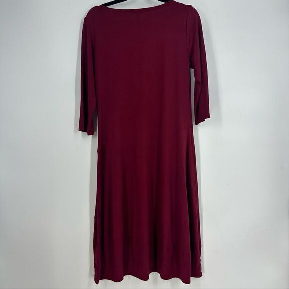 EILEEN FISHER Maroon Burgundy 3/4 Quarter Sleeve Jersey Knit Midi Dress Sz S - Picture 4 of 5